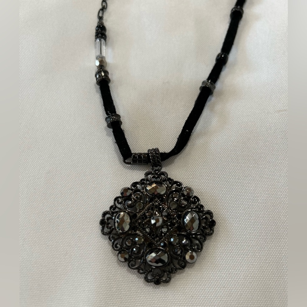 BRAND NEW LIA SOPHIA necklace WT black suede and black chain with beads